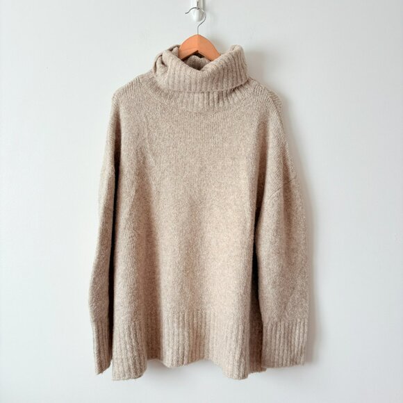 Zara Soft Knit Oversized Turtleneck Jumper Sweater Beige M-L - Picture 6 of 10